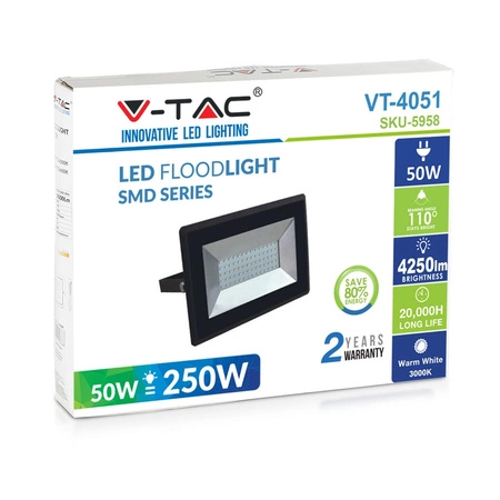 LED Fluter 50W 4250lm 4000K IP65 Schwarz SMD VT-4051B V-TAC