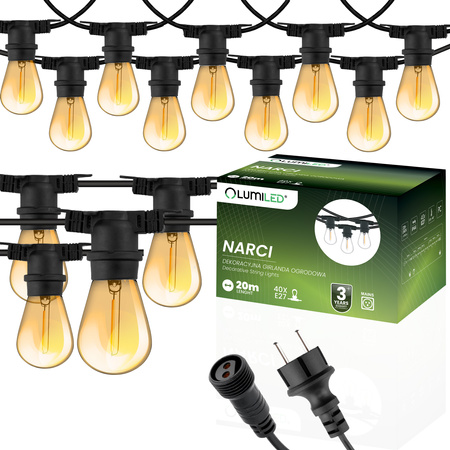Garten Girlande Outdoor-Lichterkette 20m 40x E27 Glühbirnen 1.3W 2200K NARCI Lumiled