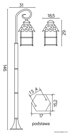 Außengartenlampe LATERNE E27 Cadiz K 5002/1/Z 146cm schwarz Su-Ma