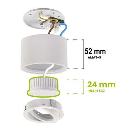 Halogen-Aufbauleuchte, Aufbauspot 50mm Runde Tube Weiß AMAT-S+LED-Einsatz 7W 3000K LUMILED
