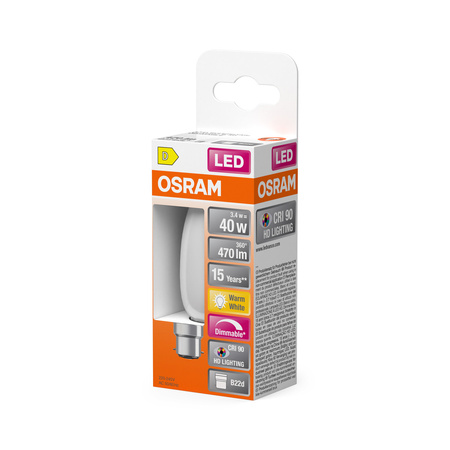 LED-Lampe B35 Kerze B22d 3.4W = 40W 470lm 2700K Warm CRI90 300° Glühfaden Dimmbar SUPERSTAR PLUS CLASSIC Osram
