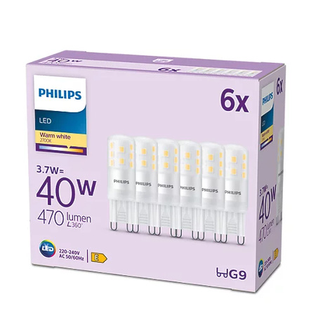 LED Lampen 6x G9 CAPSULA 3.7W = 40W 470lm 2700K Warm PHILIPS