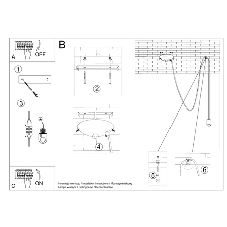 EDISON 1 LONG E27 abgehängte Deckenleuchte 3m Loft Schwarz SOLLUX