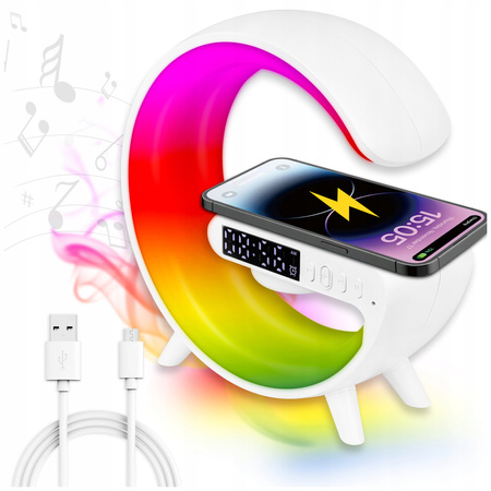 LED Tischlampe 3W 420lm RGB Wiederaufladbar Gaming Induktives Ladegerät Lautsprecher BlueTooth Ein/Aus Schalter Weiß Masterled