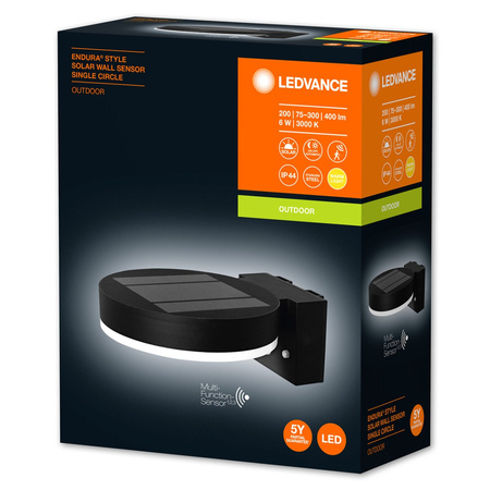 Solar-Gartenwandleuchte LED-Fassadenleuchte 6W Schwarz Rund ENDURA STYLE LEDVANCE