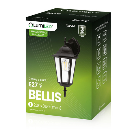 Wandleuchte Außen E27, Hängende Gartenlaterne Schwarz BELLIS LUMILED