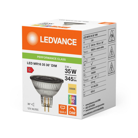LED Lampen MR16 GU5.3 5W = 35W 345lm 3000K Warmweiß 12V FILAMENT DIMMABLE LEDVANCE