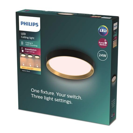 LED Plafond Deckenleuchte 24W 2700lm 2700K SceneSwitch Schwarz Hanno Philips
