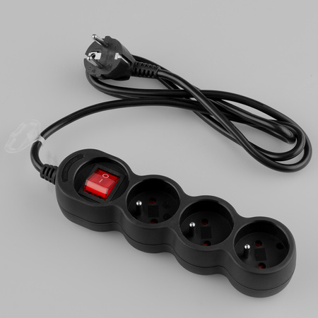 Netzverlängerungskabel Geerdete Steckdosenleiste 3 Steckdosen 1.5m ON/OFF Schalter Schwarz Kabel Lendo Lumiled