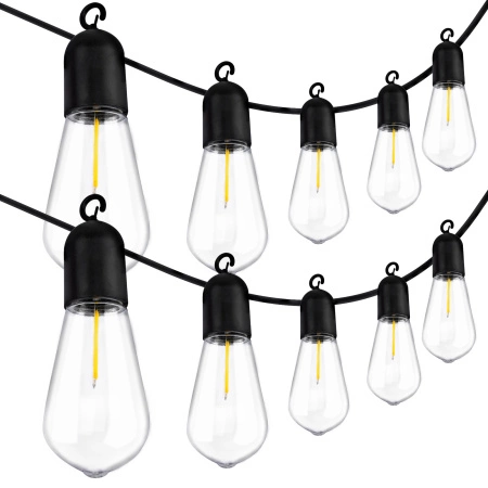 20x LED Solar Lichterkette, Außen Garten Lichterkette 11.48m+EDISON LED Lampen ST58 3000K warm EREMI LUMILED