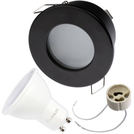 Set HALOGEN Hermetische Badezimmerleuchte PODBITKA AQUS Schwarz IP44 + LED GU10 1,5W 6500K Lumiled