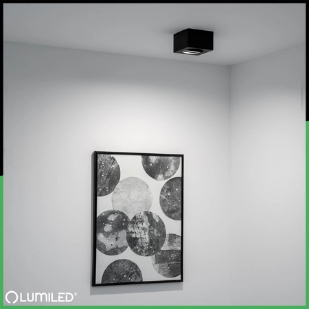 Halogen-Aufbauleuchte, Aufbauspot 50mm beweglich Quadrat Tube Schwarz AMAT-S+LED-Einsatz 5W 3000K LUMILED