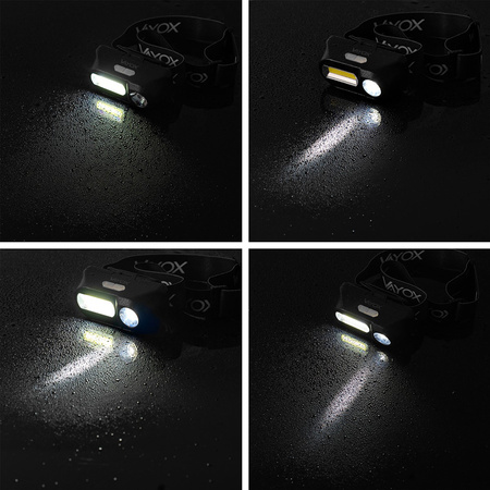 Wiederaufladbare Kopftaschenlampe 250lm XPE + COB LED 7 Modi VAYOX