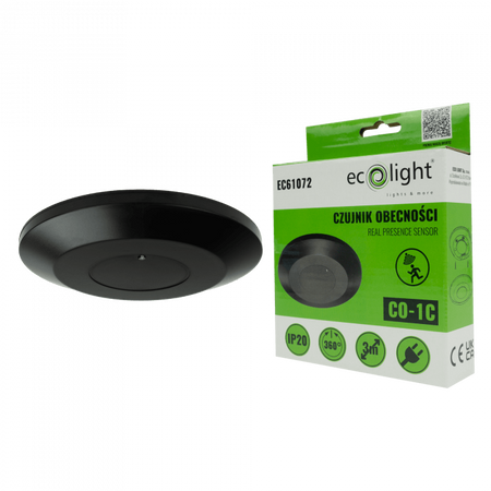 Bewegungs- und Dämmerungsmelder PIR Aufputz-Deckensensor Schwarz 3m 360° CO Ecolight