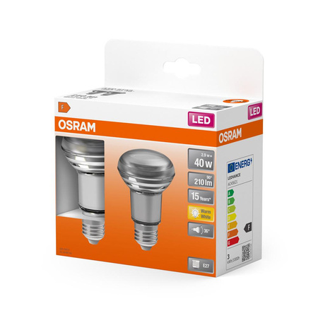 2x LED Lampe E27 R63 2,6W = 40W 210lm 2700K Warm 36° OSRAM STAR