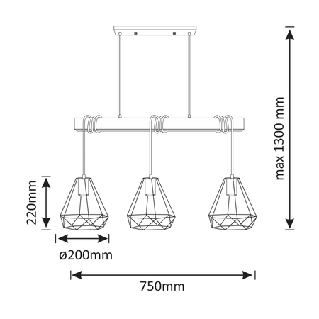 VIGO Hänge-Deckenleuchte 3xE27 Überhang Holz Schwarz GOLDLUX (Polux)