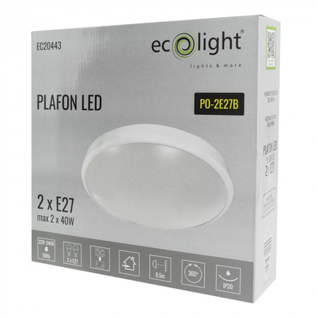 LED Plafond-Deckenleuchte 2x E27 Weiß Rund Ecolight