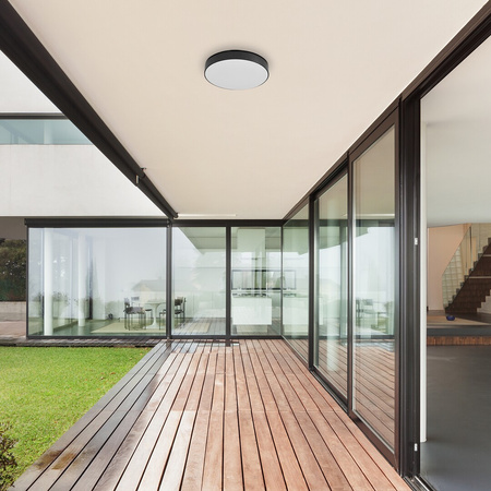 LED-Garten-Außendeckenleuchte TARTU IP44 24W Runde Deckenleuchte Schwarz und Weiß RABALUX