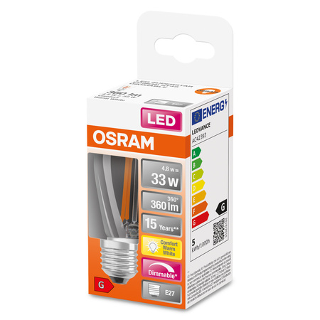 LED-Lampe ST45 E27 4.8W = 33W 360lm 2200K Warm 320° Dimmbar Retrofit Glühfaden CLASSIC Osram