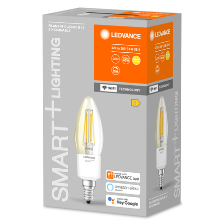 E14 B35 LED Leuchtmittel 4W = 40W 2700K Warm 470lm 300° LEDVANCE SMART+ WIFI Filament Dimmbar