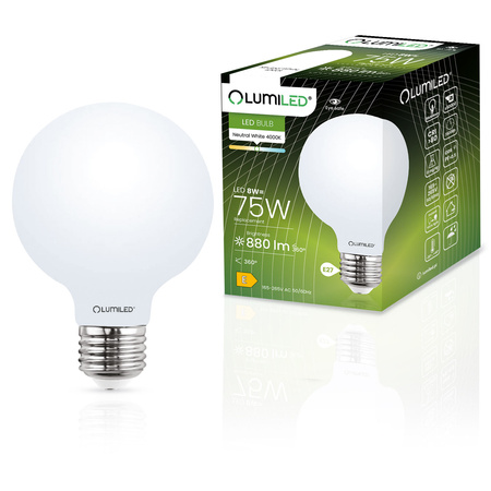 3x LED Lampen E27, Glühbirne G95 8W = 75W 4000K neutral Milch Globe Glühfaden LUMILED