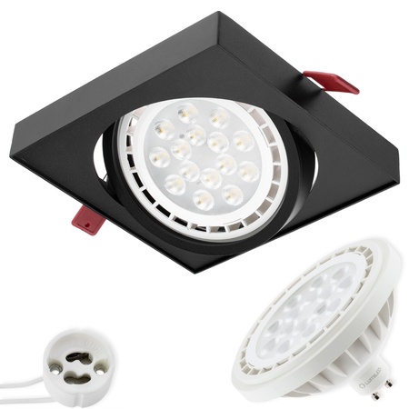 Einbaustrahler beweglich GU10, ES111 Quadrat Schwarz CAPRI + LED GU10, ES111 15W 4000K LUMILED