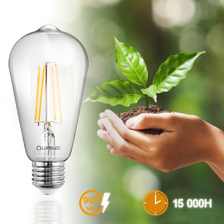 6x LED Lampen E27, Glühbirne ST64 8W = 60W 880lm 360° 4000K neutral Glühfaden Edison LUMILED
