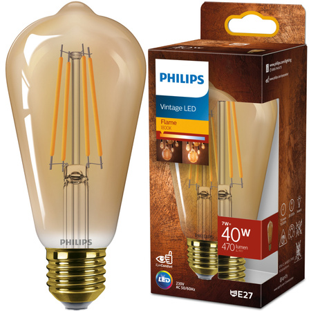 LED Edison E27 ST64 Glühbirne 7W = 40W 470lm 1800K Warm Filament Amber PHILIPS