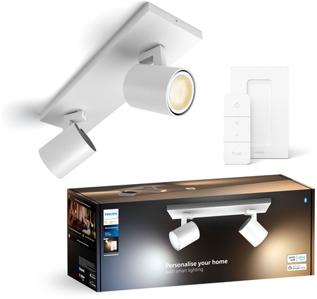 LED Spot Runner Weiß 2x 4.2W CCT PHILIPS HUE Bluetooth Zigbee Deckenleuchte + Dimmschalter