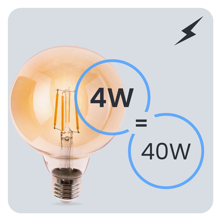 3x LED-Lampe E27 Globe G95 4W = 40W 470LM 2000K warmweiß 360° Amber Filament LUMILED