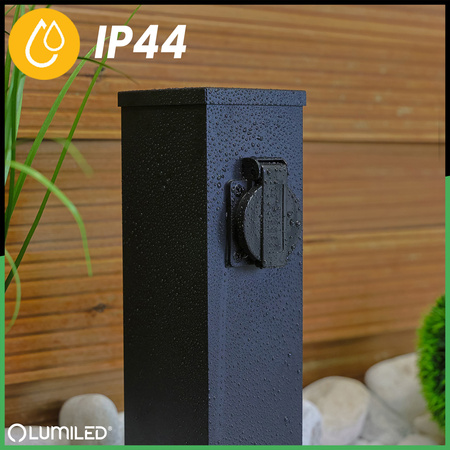 Gartenleuchte mit 2x Steckdose, Außenstehleuchte Pollerleuchte 230V 30cm Schwarz IBERI LUMILED