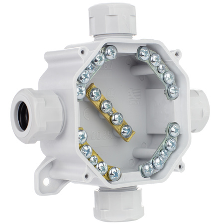 Aufputzmontierter hermetischer Installationskasten PG16 75x75x33mm Splitter mit Drosseln Grau PAWBOL