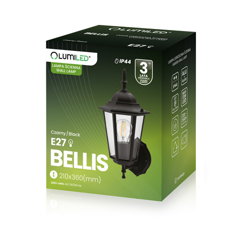 Wandleuchte Außen E27, Hängende Gartenlaterne Schwarz BELLIS LUMILED