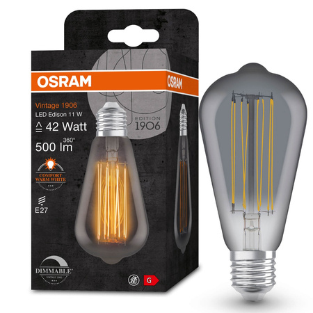 E27 ST64 LED Lampen 11W = 42W 500lm 1800K Warm 320° OSRAM Vintage 1906 Filament