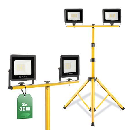 LED-Strahler 2x 30W, LED-Flutlicht + Stativ + Stromkabel 4000K ZUNA LUMILED