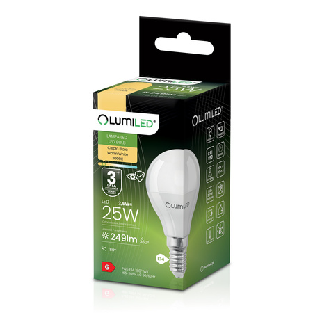 Lampen E14, Glühbirne P40 2.5W = 25W 249lm 3000K 180° warm LUMILED