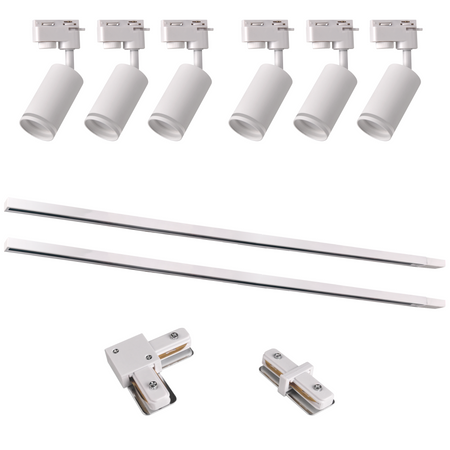 Stromschienen-Kit 1-Phasen-Schiene + 6x GU10 Reflektor Weiß PARIS Sanico Goldlux