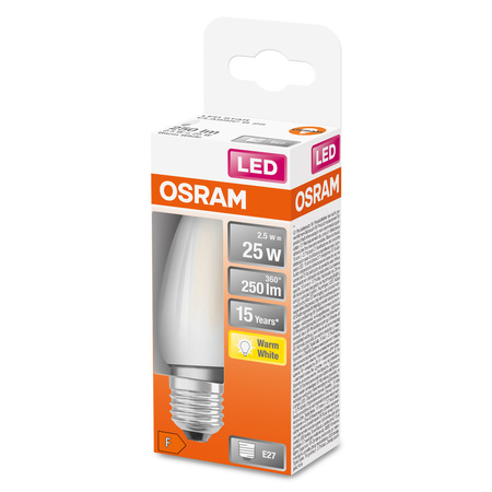LED-Lampe B35 Kerze E27 2.5W = 25W 250lm 2700K Warm 300° Retrofit Glühfaden CLASSIC Osram