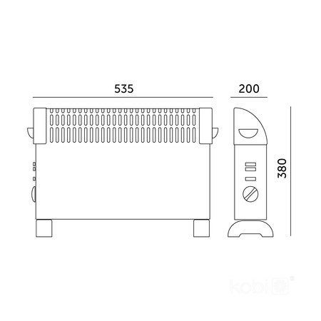 Einstellbare elektrische Konvektorheizung 2000W TURBO Weiß und Schwarz Kobi