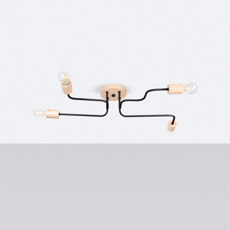 Kronleuchter Deckenleuchte 4x E27 Naturholz Schwarz Timbo Peach Puff SL.1669 Sollux