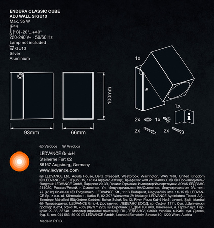 Wandleuchte Fassade ENDURA Classic Cube Adjustable Wall Silber LEDVANCE