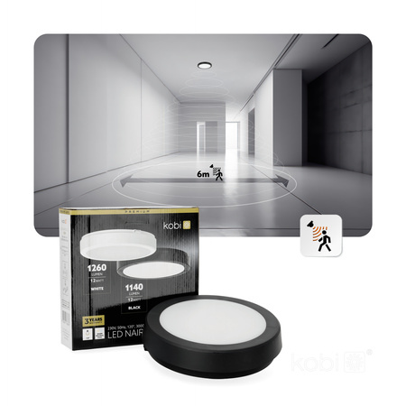 LED-Badezimmer-Deckenleuchte Aufputz 12W 1140lm 4000K 120° Schwarz IP65 Nairos Kobi