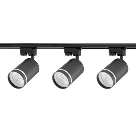 Beleuchtungsschienen-Set 1,5m Schiene + 3xGU10 LED-Schienenleuchte Schwarz mit Zierring