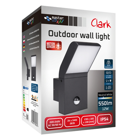 Garten-Wandleuchte für den Außenbereich LED 12W 4000K IP54 mit Bewegungs- und Dämmerungssensor