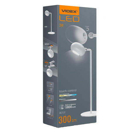 LED-Schreibtischlampe 3W 300lm 5500K Kaltweiß Dimmbar Videx