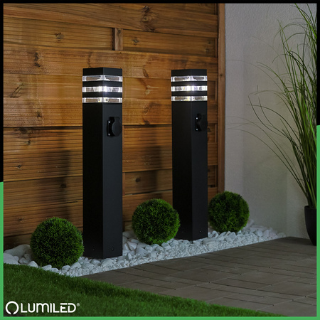 Gartenleuchte E27, Außenstehleuchte Pollerleuchte mit Steckdose 60cm TAXUS 2 LUMILED