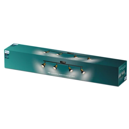 Reflektor-Deckenleuchte 4x GU10 Schwarz-Kupfer-Röhre Philips