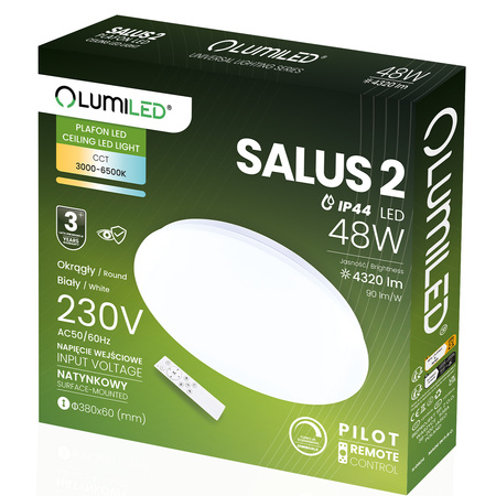 Plafond LED-Anbauleuchte SALUS2 48W IP44 CCT Weiß Rund 40cm + LUMILED PILOT