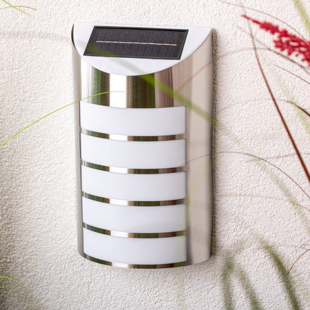 Garten-LED-Solar-Fassadenleuchte SAFFO Chrom/Weiß 6000K kalt GOLDLUX (Polux)