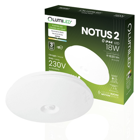 LED Plafond Aufputz 18W NOTUS 2 Rund Bewegungsmelder IP44 33 cm LUMILED